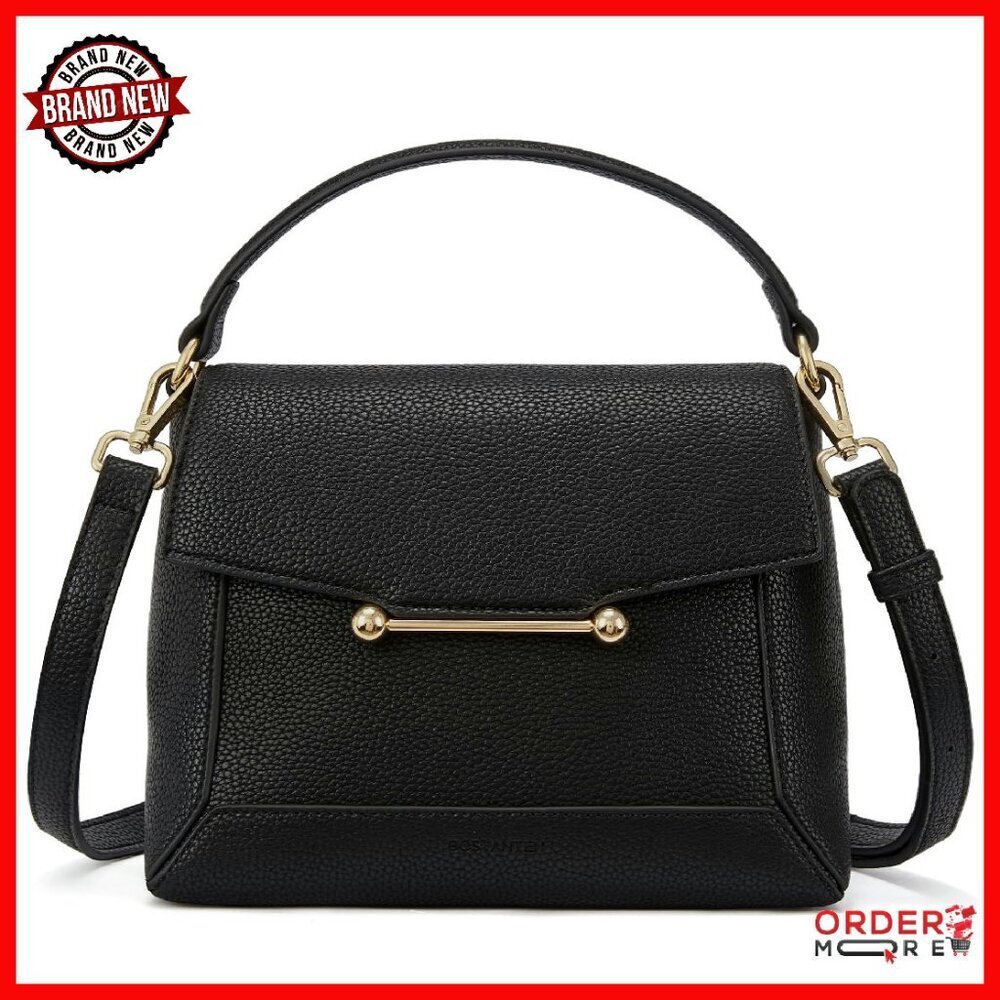 Small Vegan Leather Crossbody Bag with Top Handle & Magnetic Flap